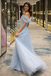 Sparkly Off Shoulder Light Blue Ball Gown Prom Dress Beaded Tulle,OLP1932