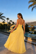 Unique Yellow 3D Floral Halter Prom Dress Pleated Chiffon A-Line Maxi Gown,OLP2014