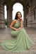 Modern Sage Green Halter Prom Dress Elegant Ruched Fitted Formal Gown,OLP2305