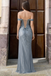 Elegant Grey Off-Shoulder Pleated Satin Long Prom Dress with Slit,OLP2180