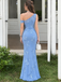 Sexy Light Blue One-Shoulder Prom Dress Stunning Applique Chiffon Long Evening Gown,OLP2440