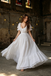 Classy White Long Prom Dress Scoop Neck Short Puff Sleeve Tulle Gown,OLP2352