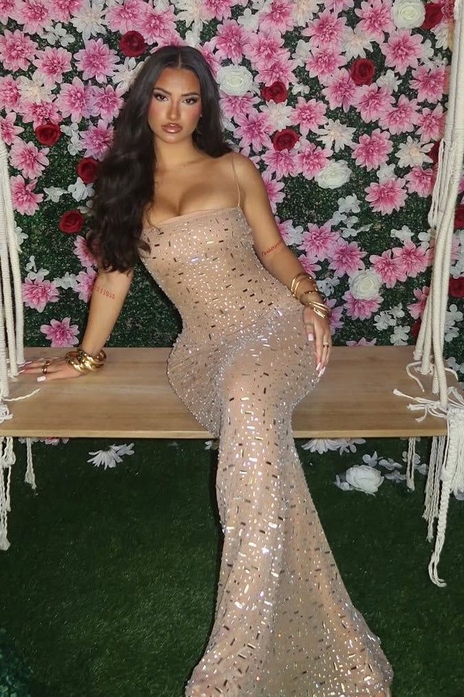 Sexy Pink Sparkly Mermaid Prom Dress Square Neck Sleeveless Sequin Evening Gown,OLP1835