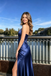 Modern Navy Strapless Satin Mermaid Prom Dress Featuring Sexy High Slit Corset Bodice,OLP2269