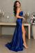 Sexy Royal Blue Satin Corset Prom Dress Strapless High Slit Evening Gown,OLP2455
