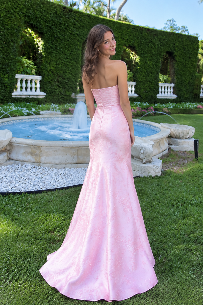 Pretty Pink Sweetheart Strapless Mermaid Long Prom Dress Satin Pleated Modern,OLP2430