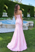 Pretty Pink Sweetheart Strapless Mermaid Long Prom Dress Satin Pleated Modern,OLP2430