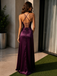 Modern Sexy Purple Satin Prom Dress High Slit Floor Length Classy Evening Gown,OLP2293