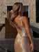 Sexy Champange Spaghetti Strap Mermaid Long Prom Dress Ideas, Evening Party Dresses, OLP1407