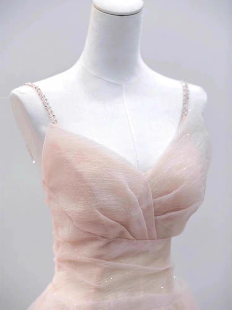 Elegant Pink Spaghetti Strap A-Line Long Prom Dress Ideas, Evening Party Dresses, OLP1443