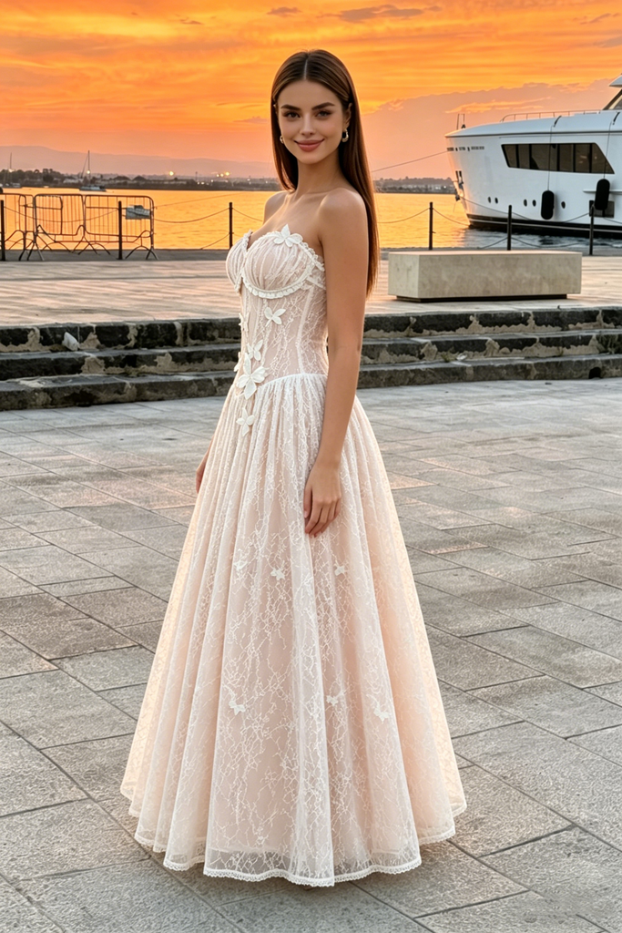 Beautiful Lace Prom Dress with Butterflies Romantic Sweetheart A Line Gown,OLP2230