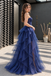 Gorgeous Navy Blue Strapless Layered Tulle Long Prom Dress,OLP2503