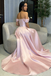 Classy Off-Shoulder Satin Prom Dress A-Line Floor Length Evening Gown,OLP1816