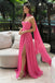 Modern Hot Pink Corset Prom Dress Strapless Sweetheart Long Chiffon Gown,OLP2386