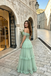 Modern Mint Green Off-Shoulder Tulle Gown Beautiful Ruffled Layered Prom Dress,OLP2324