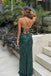 Sexy V-Neck Sequin Leaf Pattern Mermaid Prom Dress in Dark Green,OLP2342