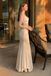 Modern Champagne Satin Mermaid Prom Dress Cowl Neck Beaded Waist Elegant Gown,OLP2320