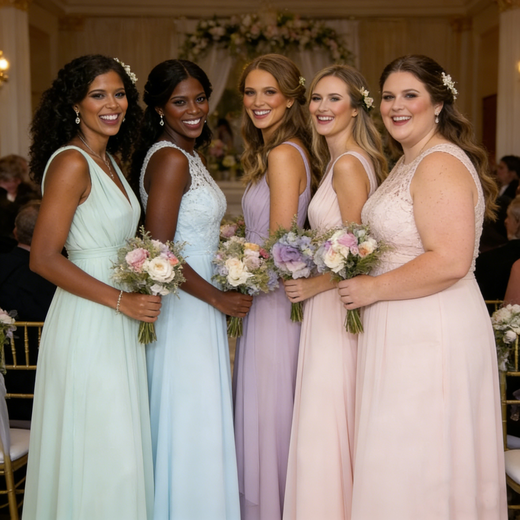 Elegant V-Neck Chiffon Bridesmaid Dresses Long A-Line Pleated Party Gowns,BG949