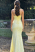 Elegant Yellow Mermaid Prom Dress Bow Shoulder Tie Straps Cowl Neck Formal Gown,OLP2151