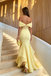 Elegant Pale Yellow Off-the-Shoulder Mermaid Prom Dress with Corset Bodice,OLP2244