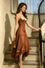 Vintage Unique Brown High Low Prom Dress with White Lace Bodice,OLP2184