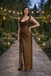 Sparkly Brown Sequin Prom Dress Unique Cowl Neck Sleeveless Side Slit Gown,OLP1905