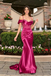 Sexy Fuchsia Off Shoulder Mermaid Prom Dress Ruched Satin Cold Shoulder Evening Gown,OLP2263