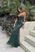 Sexy V-Neck Sequin Leaf Pattern Mermaid Prom Dress in Dark Green,OLP2342