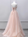 Elegant Pink Spaghetti Strap A-Line Long Prom Dress Ideas, Evening Party Dresses, OLP1443