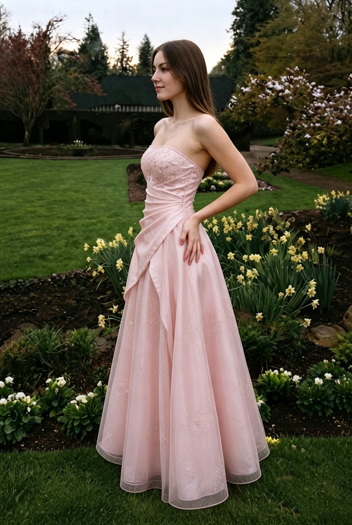 Fancy Pink Tulle Evening Gown Sweetheart Strapless Long Prom Dress Beaded,OLP2354