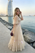 Fancy V-Neck Bishop Sleeve A-Line Floor-Length Tulle Prom Dress with Floral Embroidery,OLP2351