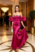 Modern Hot Pink Beaded Off-the-Shoulder Satin Mermaid Prom Dress,OLP2266