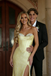 Fancy Beaded Boned Corset Strapless High Slit Yellow Satin Prom Gown,OLP2131