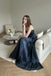 Modern Navy Strapless A-Line Evening Gown Classy Satin Floor Length Prom Dress,OLP2312