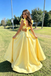 Pretty Yellow Square Neck Ruffle Sleeves Long Prom Dress,Evening Party Dress,OLP2359