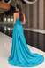 Classy Teal Strapless Ruched Satin A-Line Floor-Length Prom Dress,OLP2486