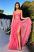 Hot Pink Prom Dress Sweetheart Corset Lace Tulle Tiered Ruffle Slit Floor Length,OLP2247