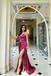 Chic Magenta Satin Prom Dress with Sexy Side Cutouts and High Slit Skirt,OLP2231
