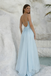 Elegant Ice Blue Silk Satin Prom Gown Square Neck Sleeveless Pearled Mermaid Dress,OLP2111