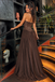 Sexy Brown Strapless Beaded Corset Chiffon A Line Prom Dress,OLP2448