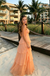 Modern Peach Pink Strapless Tiered Chiffon Long Prom Dress for Party,OLP2330