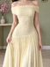 Modern Light Yellow Off-the-Shoulder Sleeveless Chiffon Prom Dress,OLP2434