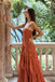 Stunning Burnt Orange Strapless Ruched Long Prom Dress Featuring Cascading Ruffle Slit,OLP2344
