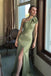 Sexy Modern One Shoulder Mermaid Prom Dress Sage Green Satin Floor Length,OLP2325