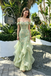Pretty Mint Green Off Shoulder Sleeveless Floor-Length Tulle Embroidered Prom Dress,OLP2348