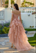 Unique Pink High Low Peach Prom Dress Off Shoulder Ruffle Tiered Skirt Organza,OLP1976