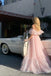 Elegant Off-the-Shoulder Organza Prom Dress Pink A-Line Formal Gown,OLP1785