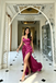 Chic Magenta Satin Prom Dress with Sexy Side Cutouts and High Slit Skirt,OLP2231