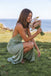 Stunning Sage Green Satin Maxi Prom Dress V-Neck Draped Waist Thigh Slit,OLP2381