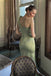 Sexy Modern One Shoulder Mermaid Prom Dress Sage Green Satin Floor Length,OLP2325